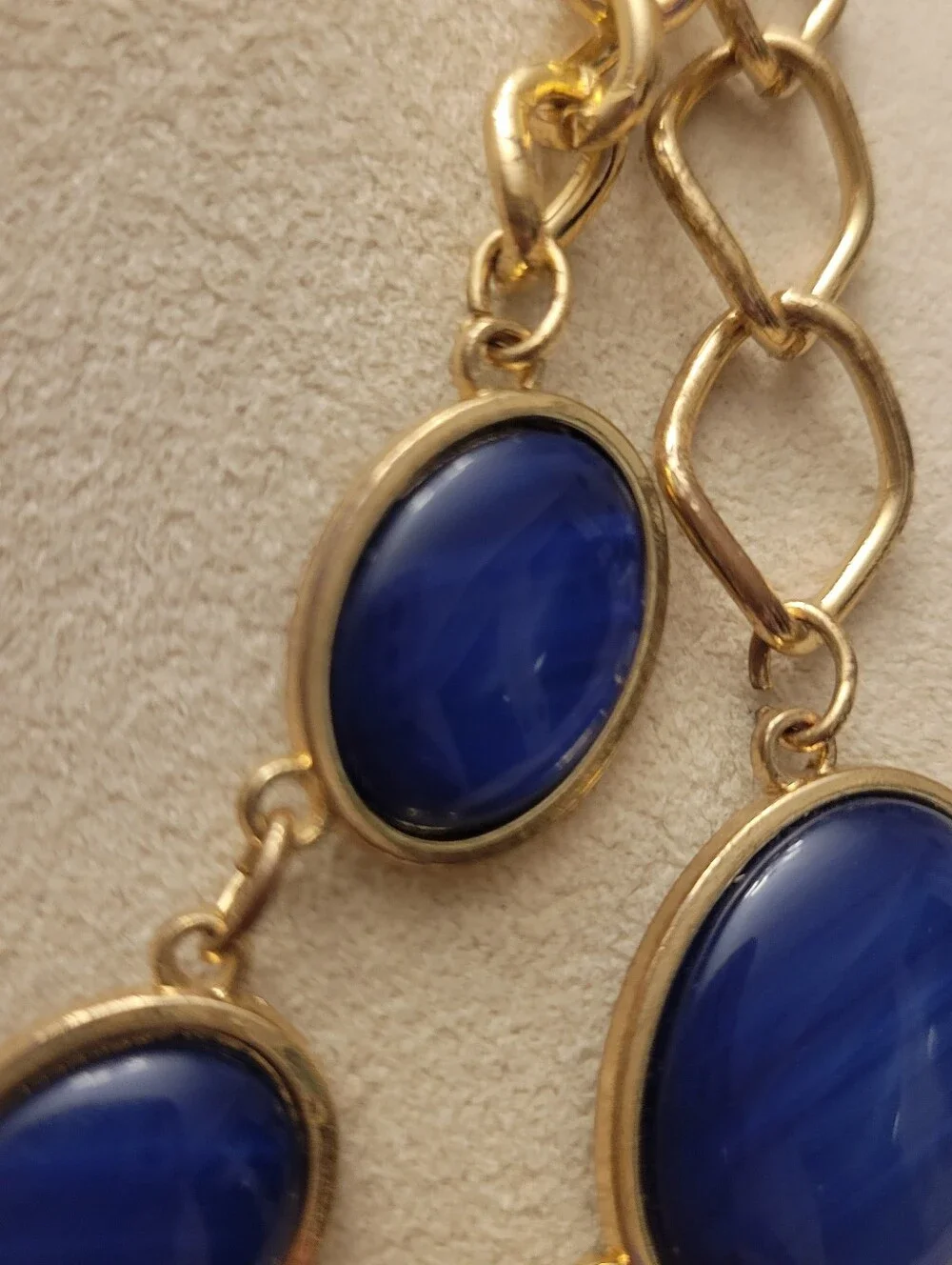 Gold Tone Cobalt Blue Oval Gemstone Layered Necklace Vintage Retro